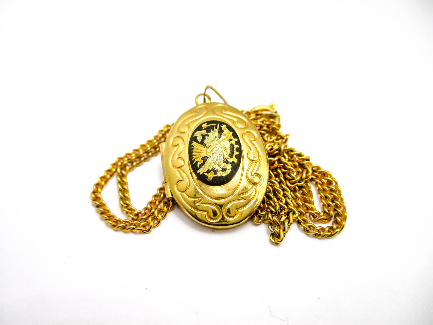 Vintage Damascene Locket Necklace