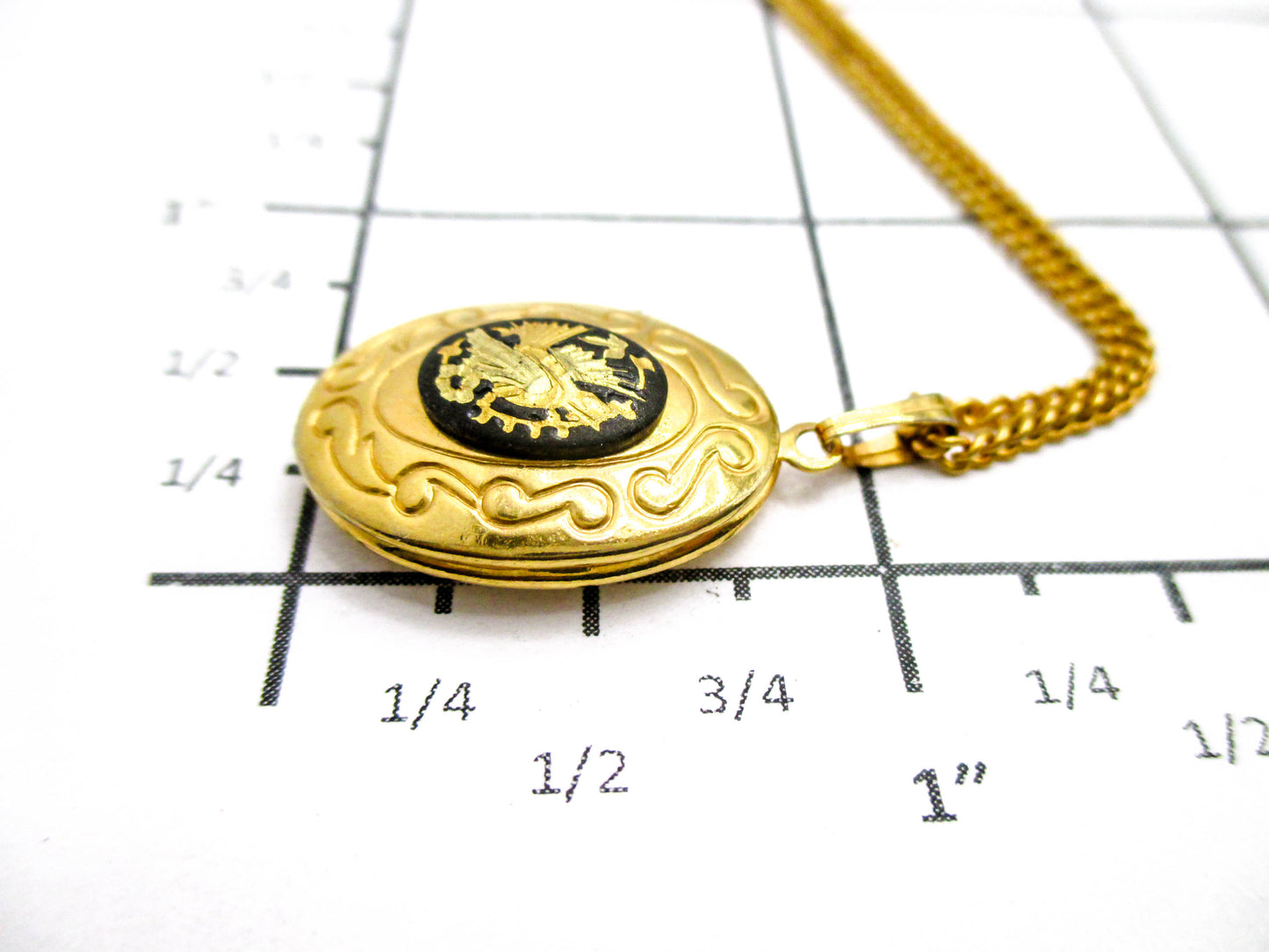 Vintage Damascene Locket Necklace