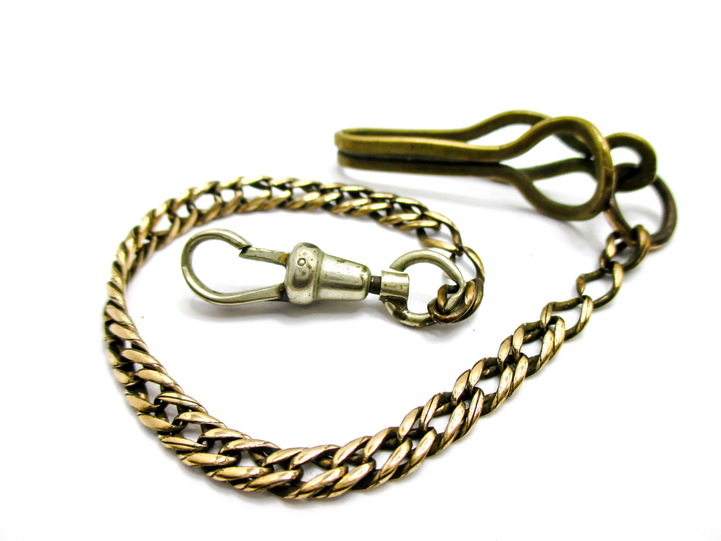 20th Century Watch Chain - 6.9g Unsigned w/ Belt Clip