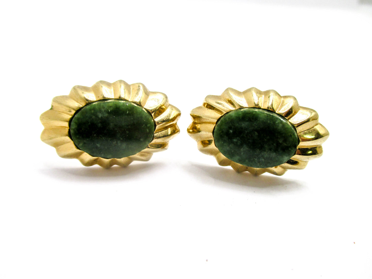 Nephrite Jade Cufflinks Gold Tone Vintage