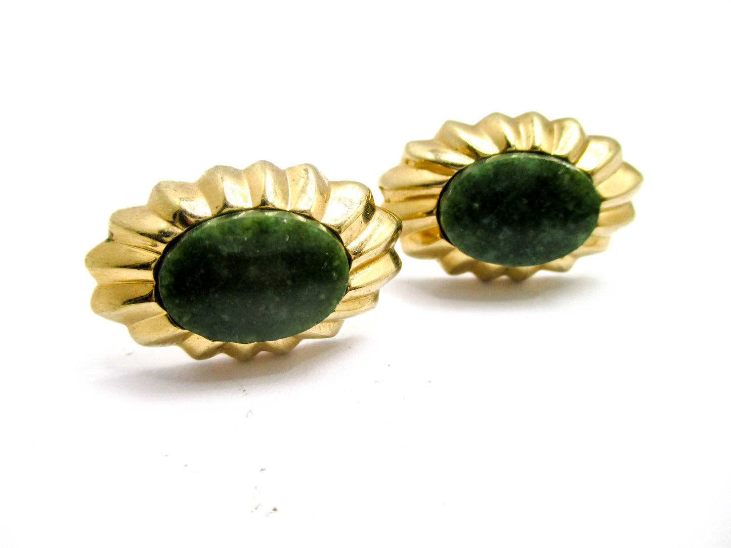 Nephrite Jade Cufflinks Gold Tone Vintage