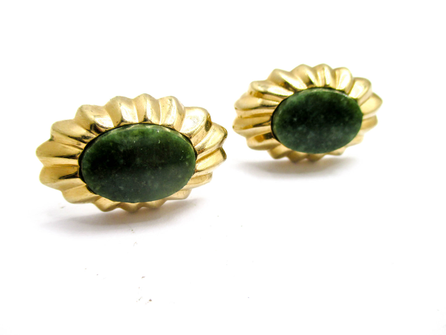 Nephrite Jade Cufflinks Gold Tone Vintage