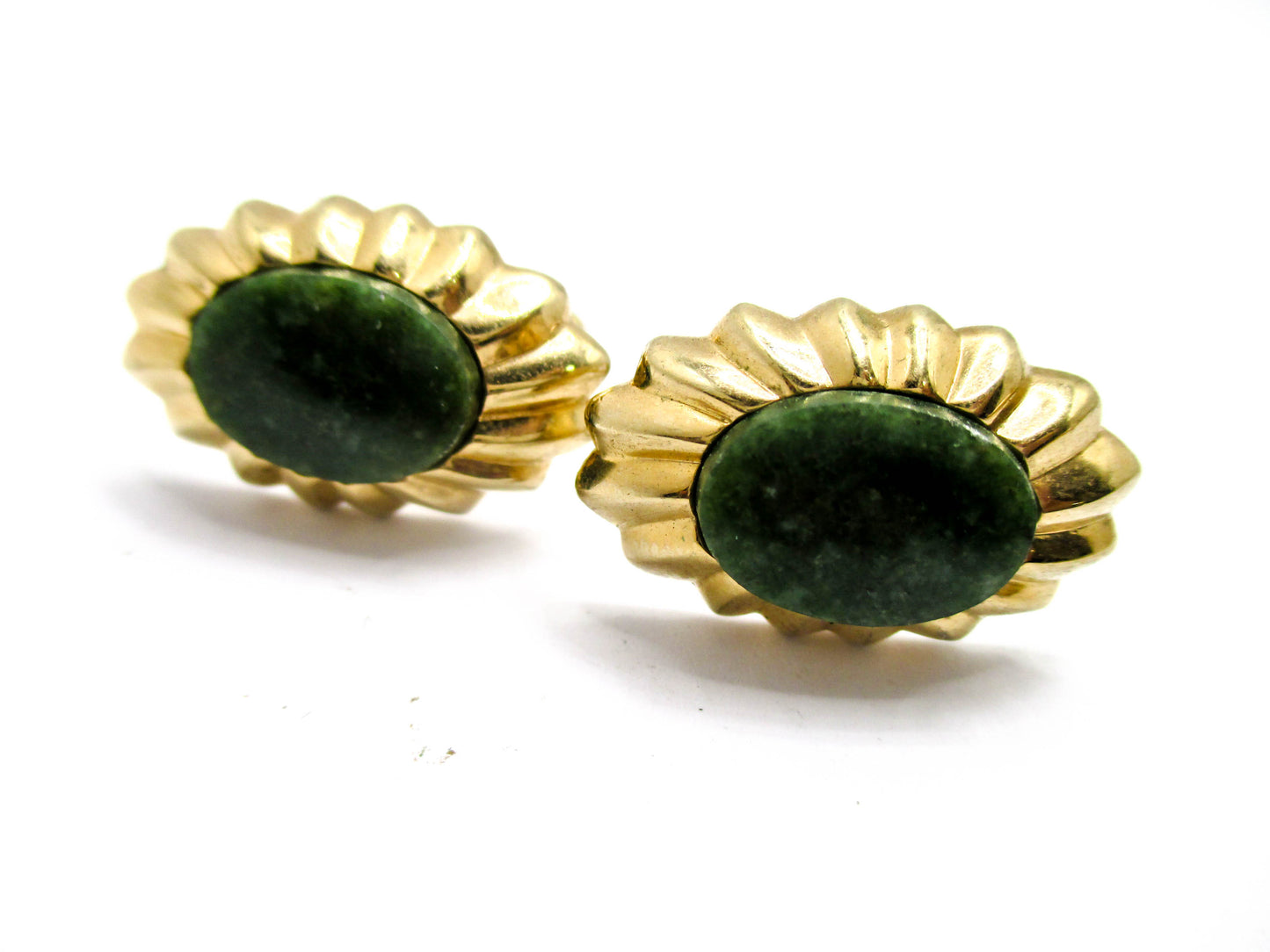 Nephrite Jade Cufflinks Gold Tone Vintage