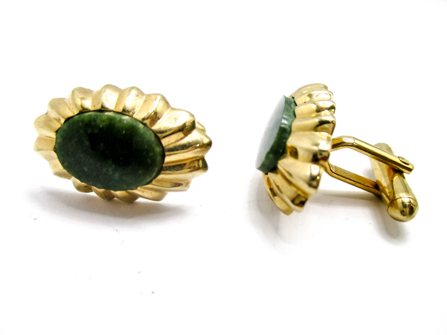 Nephrite Jade Cufflinks Gold Tone Vintage