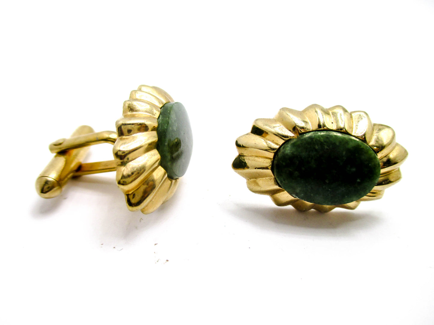 Nephrite Jade Cufflinks Gold Tone Vintage
