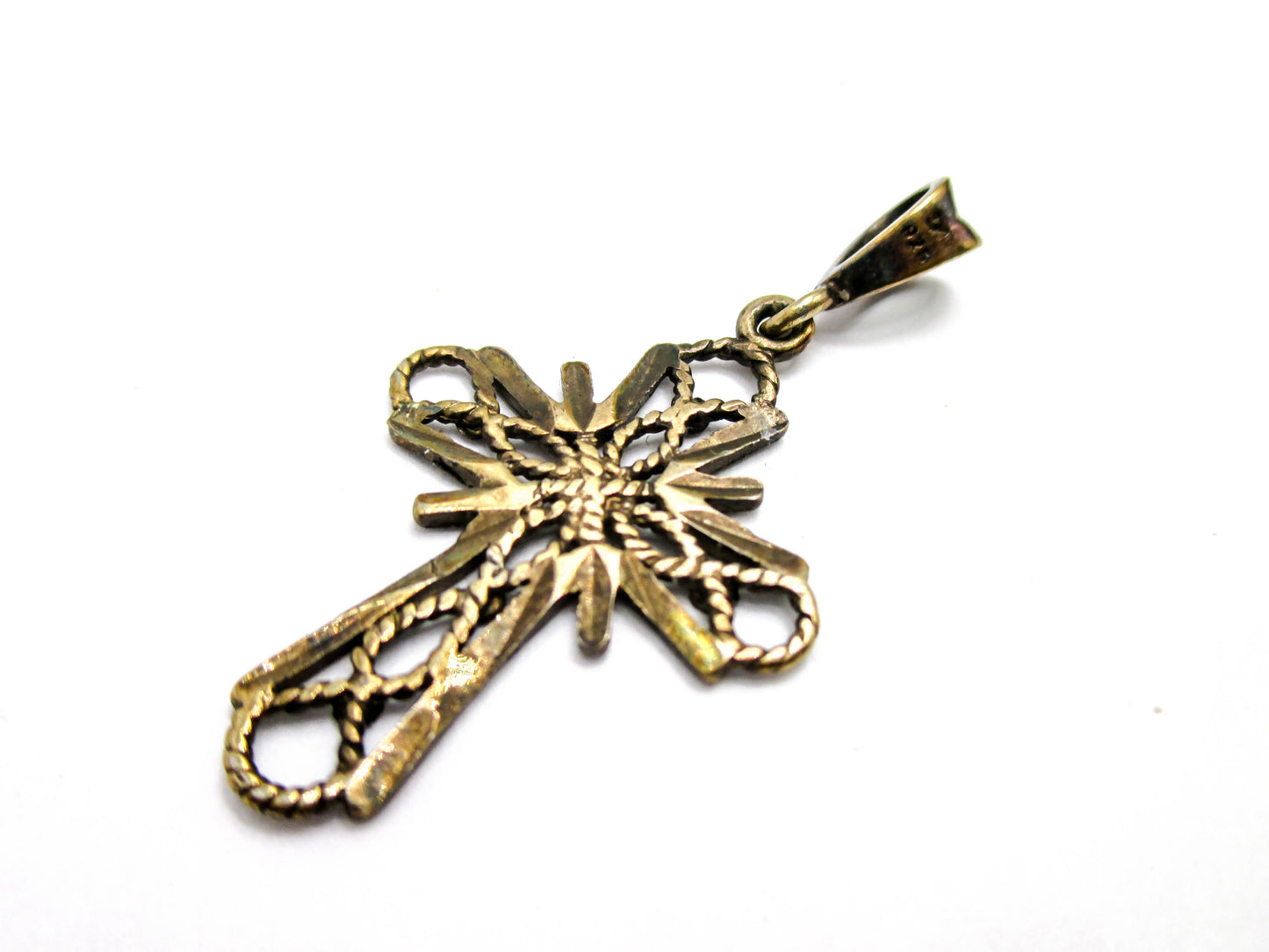 Handmade Vintage Cross - Gold Vermeil - Silver Pendant