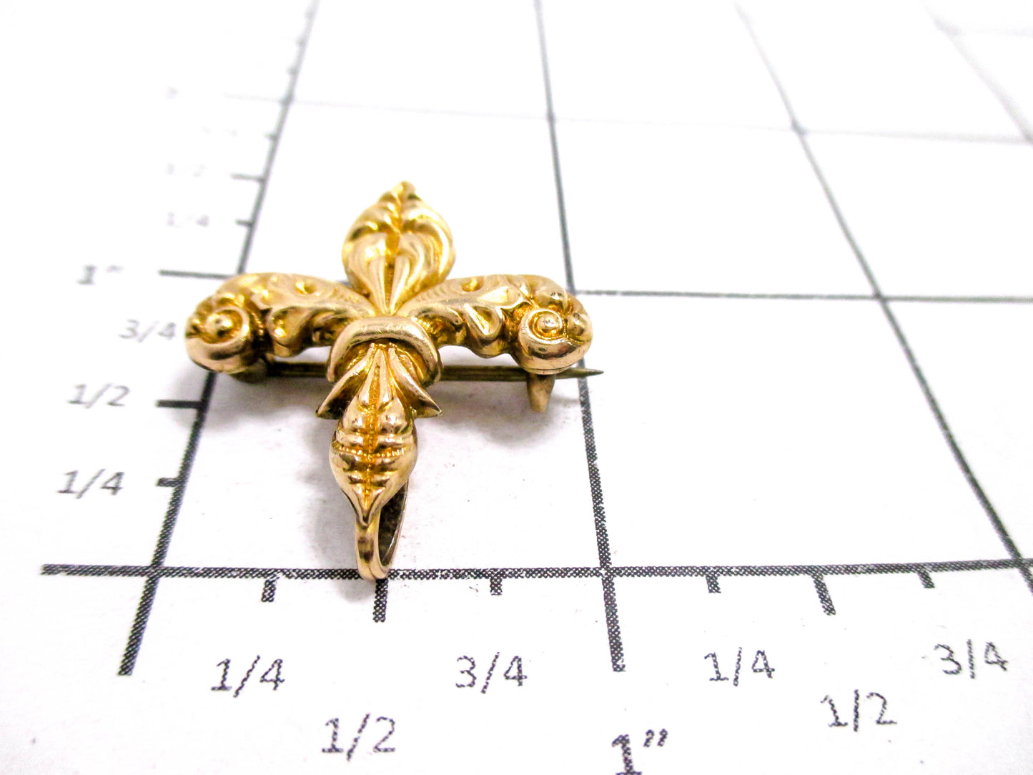 Fleur-de-lis Watch Pin - Beautiful Front, Damaged Back