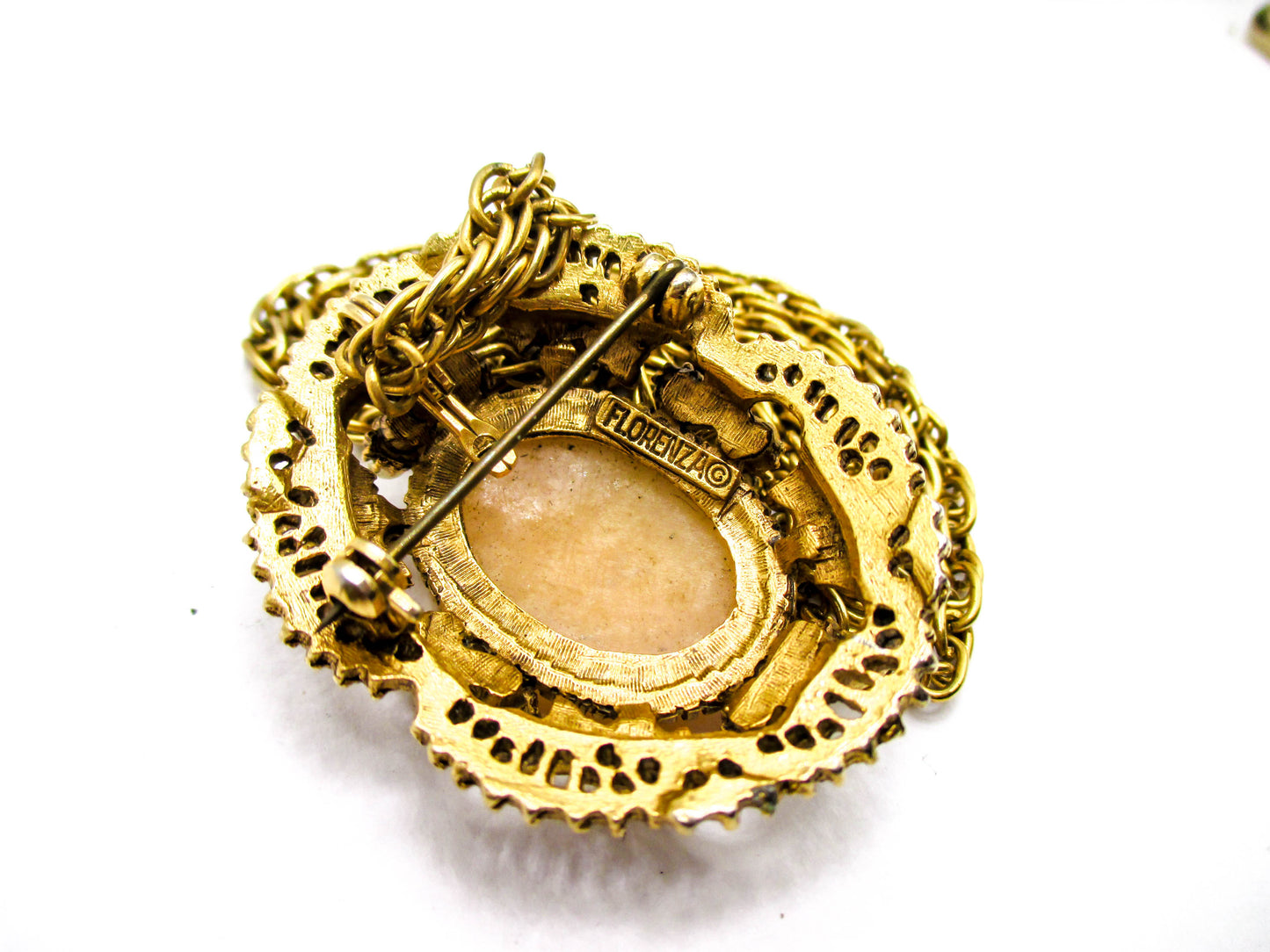 FLORENZA Cameo Brooch Pendant Necklace