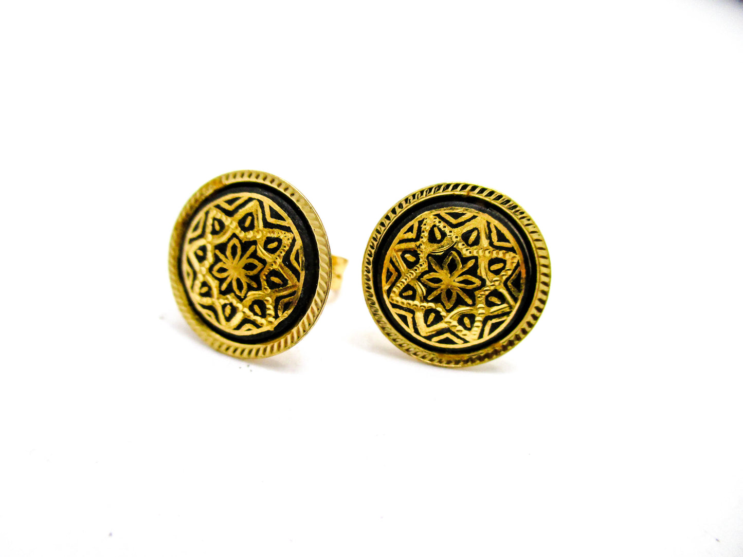 Vintage Dainty Pierced Damascene Earrings