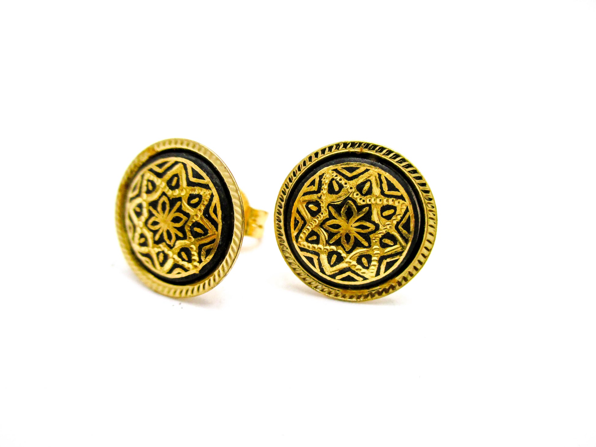 Vintage Dainty Pierced Damascene Earrings