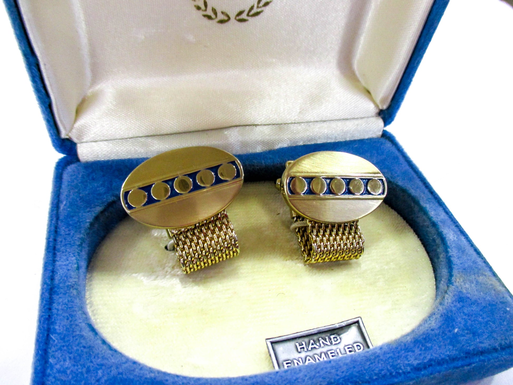 Vintage Blue Enamel Wraparound Cufflinks by Hickok
