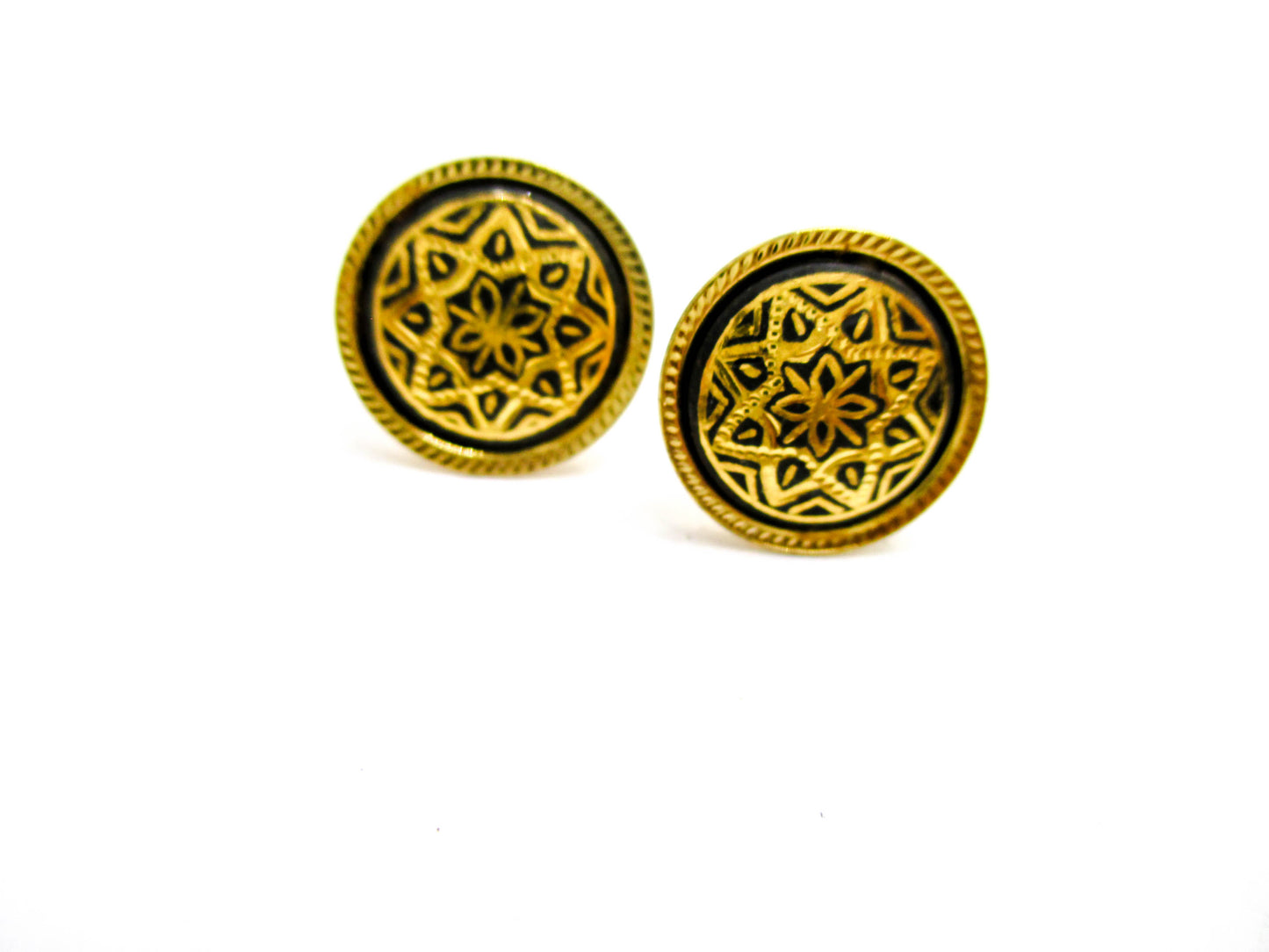 Vintage Dainty Pierced Damascene Earrings