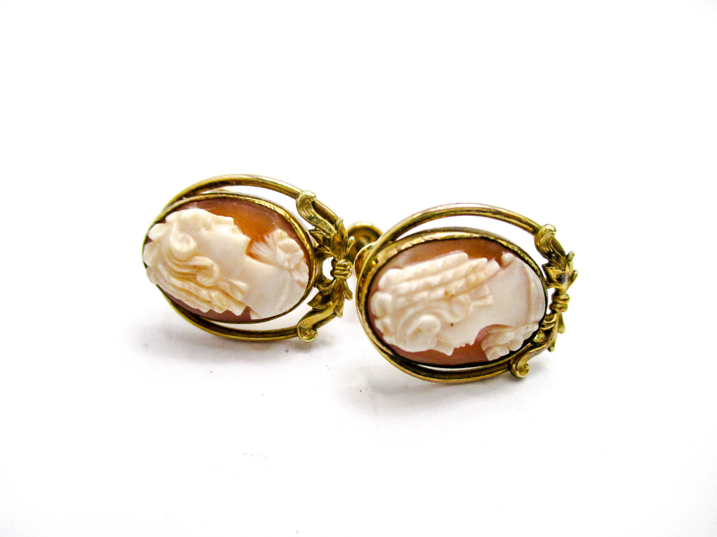 Carved Shell Gold Filled Cameo Clip Earrings