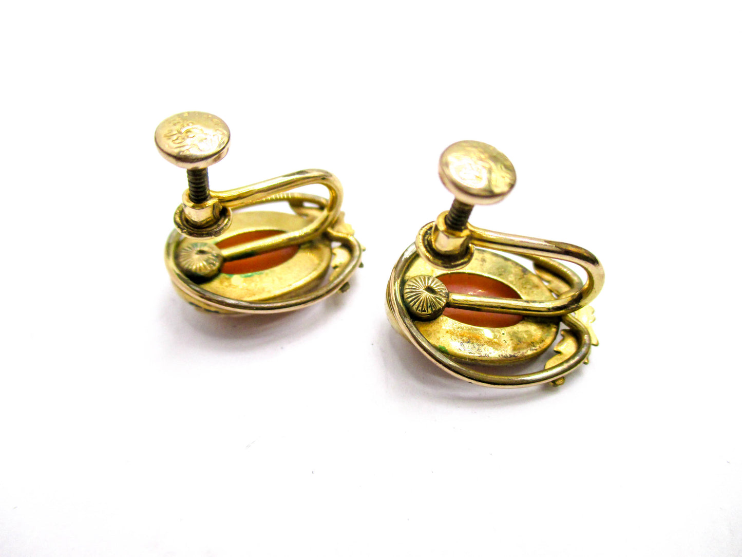 Carved Shell Gold Filled Cameo Clip Earrings