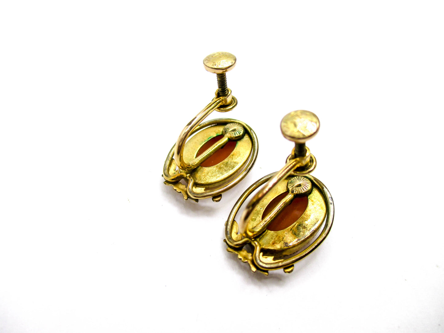 Carved Shell Gold Filled Cameo Clip Earrings