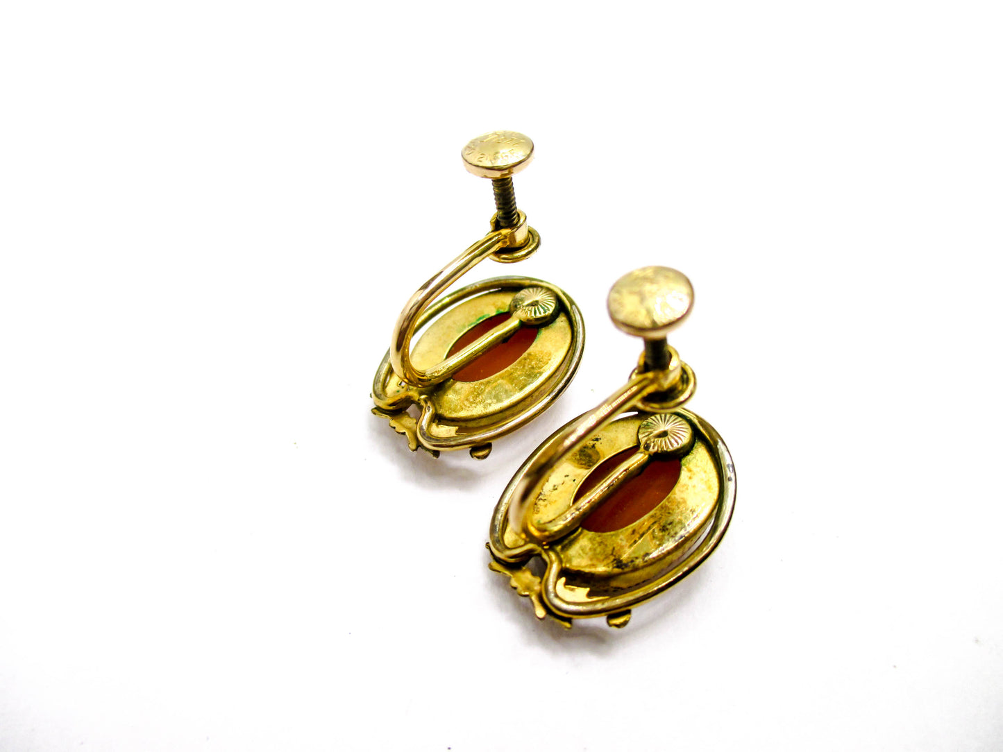 Carved Shell Gold Filled Cameo Clip Earrings