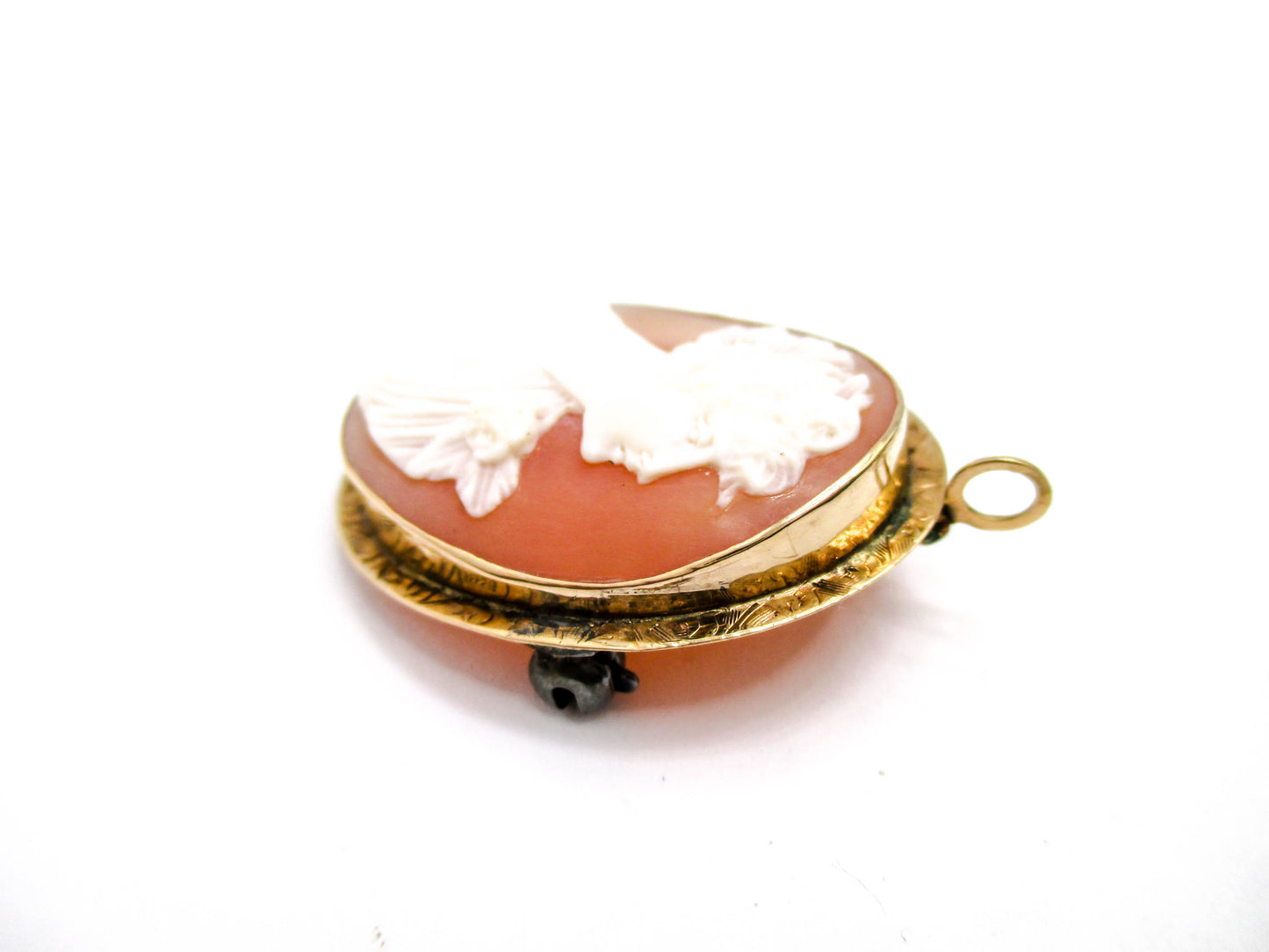 Beautiful Carved Shell Cameo Brooch Pendant Named Flora