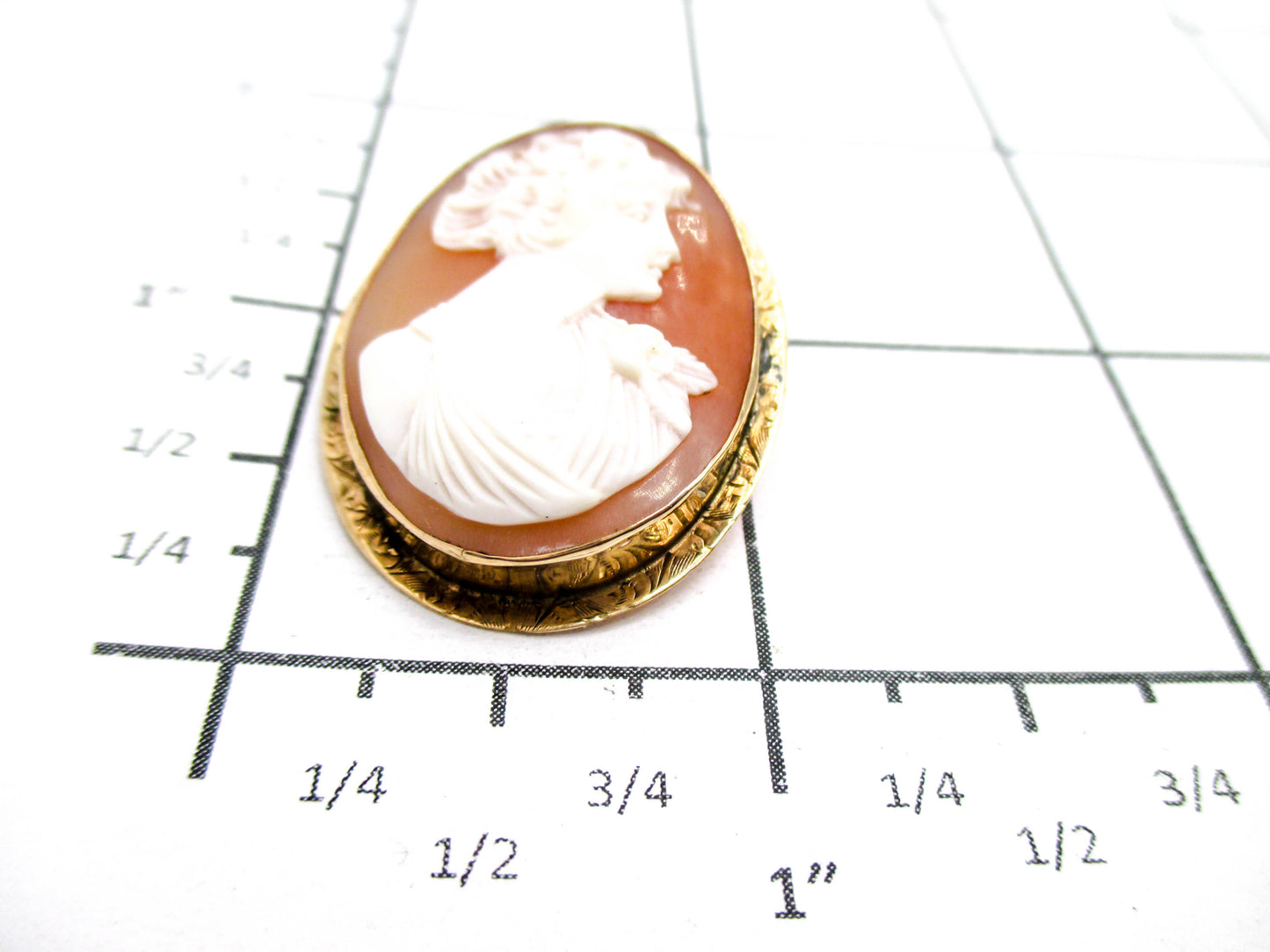 Beautiful Carved Shell Cameo Brooch Pendant Named Flora