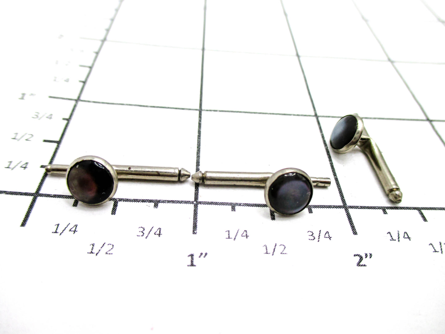 Dark Abalone Shell Shirt Studs - Set of 3 in Silver Tone