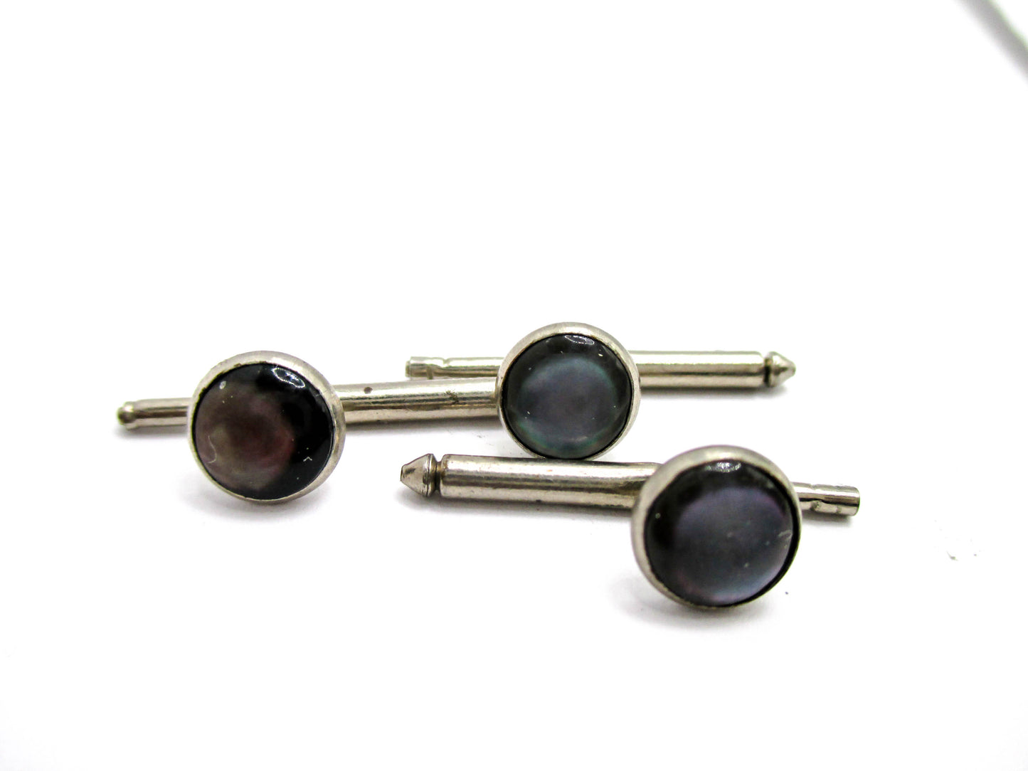 Dark Abalone Shell Shirt Studs - Set of 3 in Silver Tone