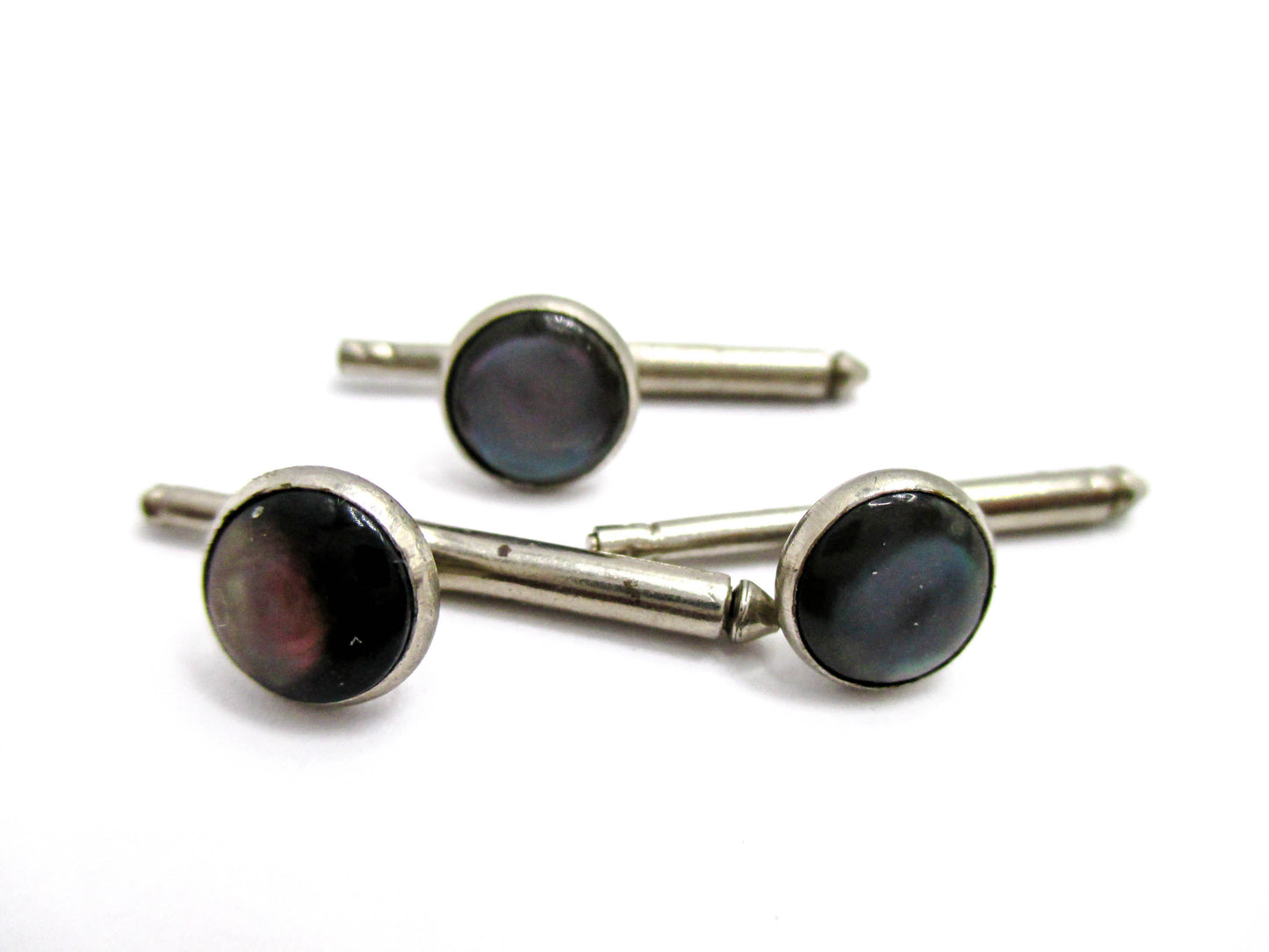 Dark Abalone Shell Shirt Studs - Set of 3 in Silver Tone