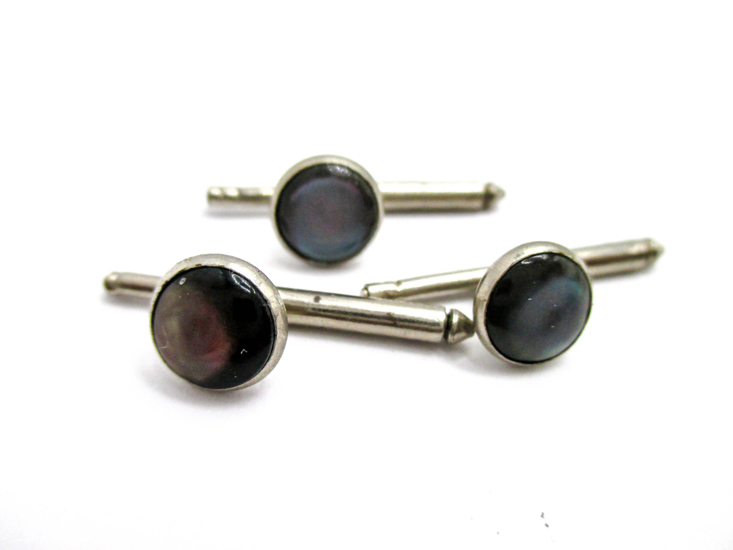 Dark Abalone Shell Shirt Studs - Set of 3 in Silver Tone
