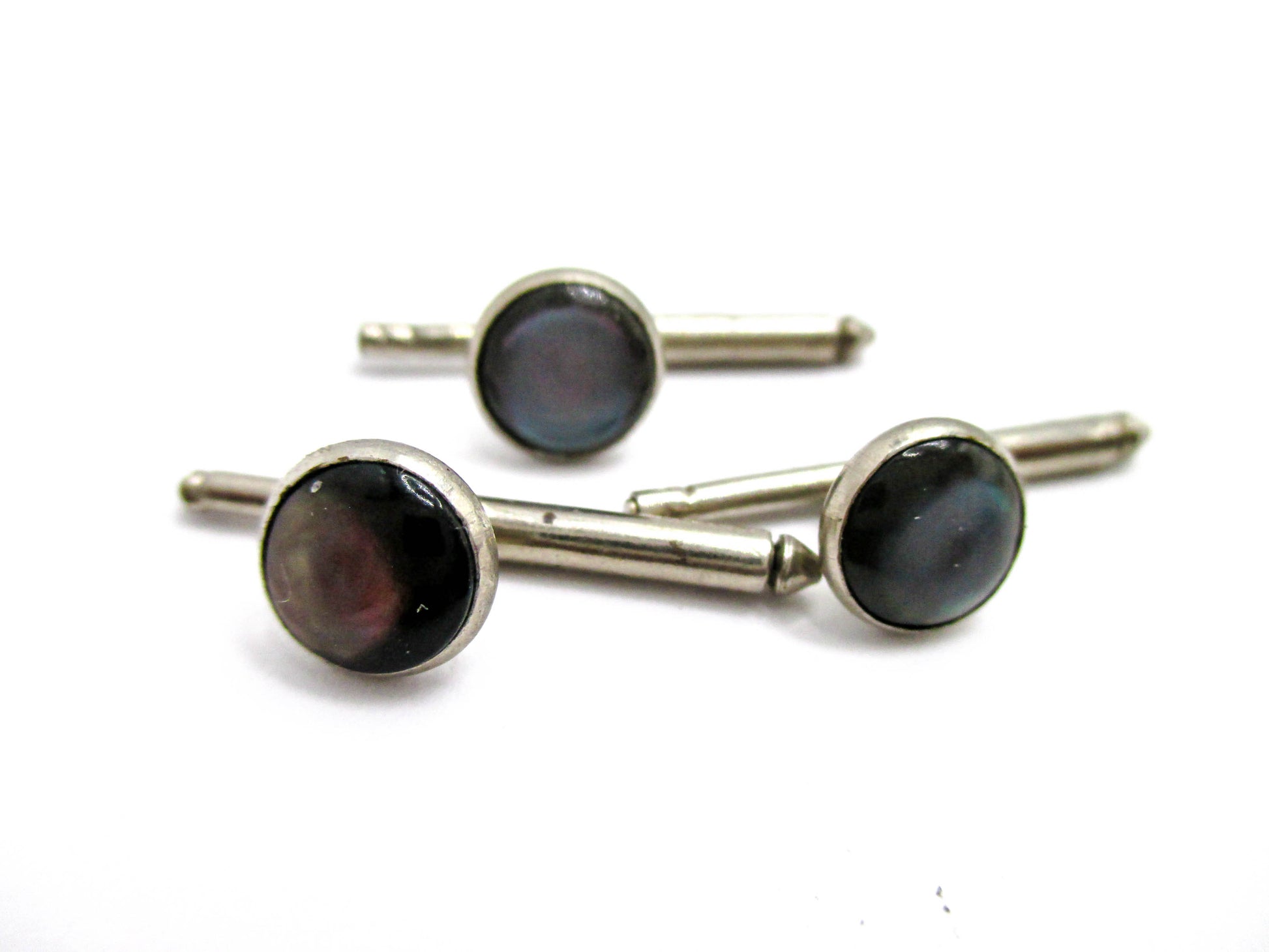 Dark Abalone Shell Shirt Studs - Set of 3 in Silver Tone
