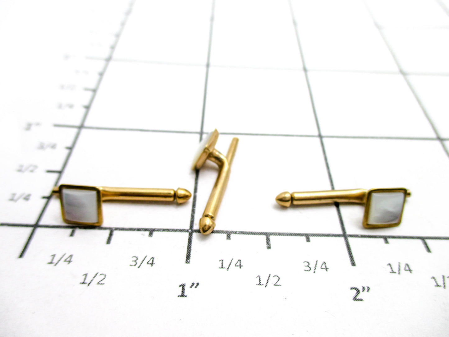 Mother of Pearl Shell Shirt Studs - Set of 3 in Gold Tone
