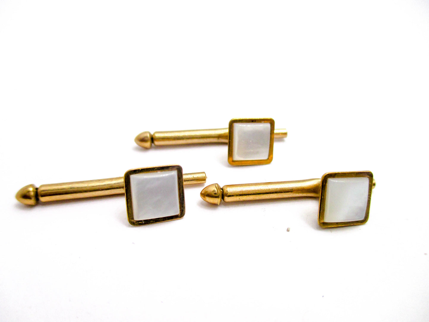 Mother of Pearl Shell Shirt Studs - Set of 3 in Gold Tone