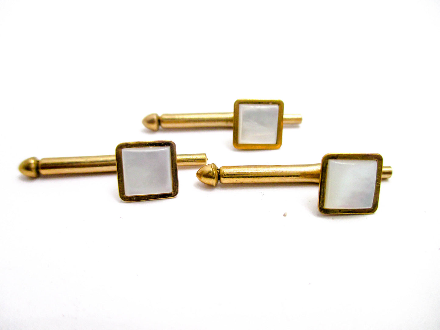 Mother of Pearl Shell Shirt Studs - Set of 3 in Gold Tone