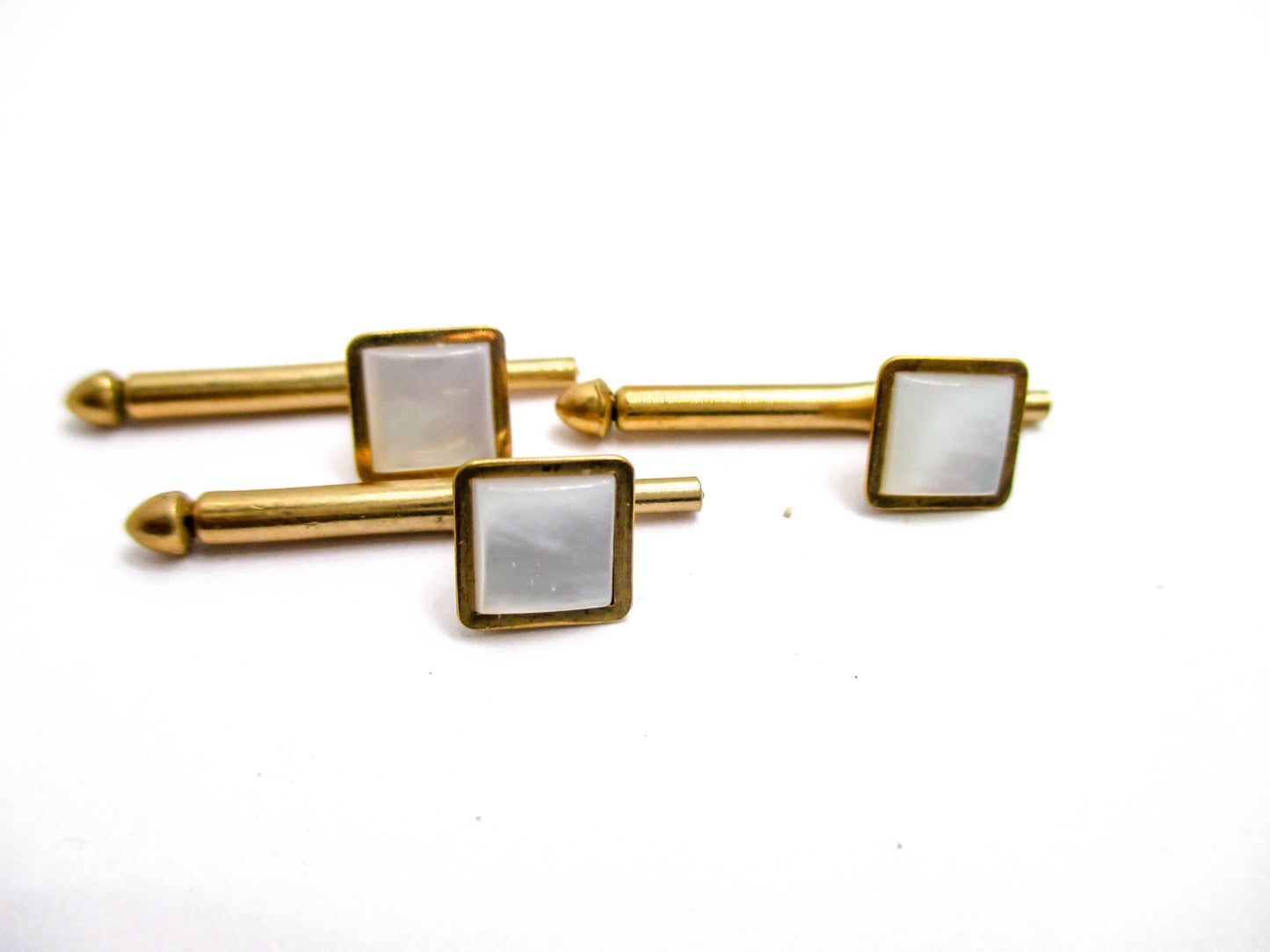 Mother of Pearl Shell Shirt Studs - Set of 3 in Gold Tone