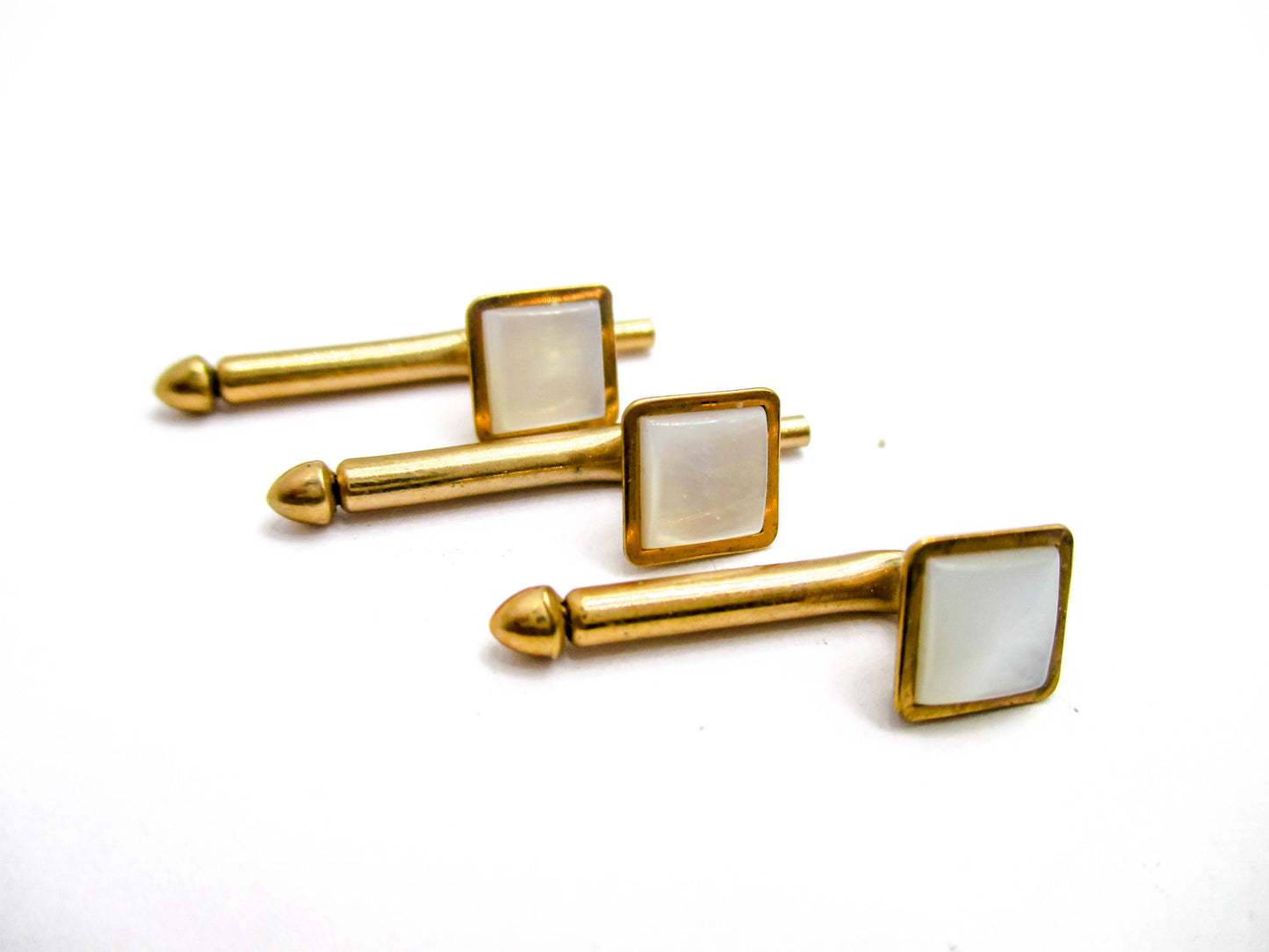 Mother of Pearl Shell Shirt Studs - Set of 3 in Gold Tone
