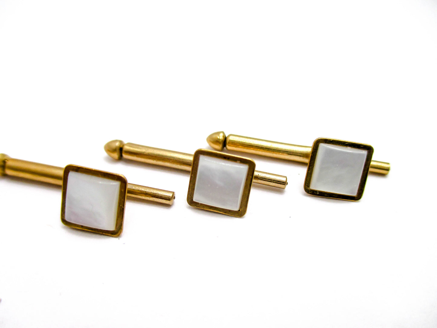 Mother of Pearl Shell Shirt Studs - Set of 3 in Gold Tone