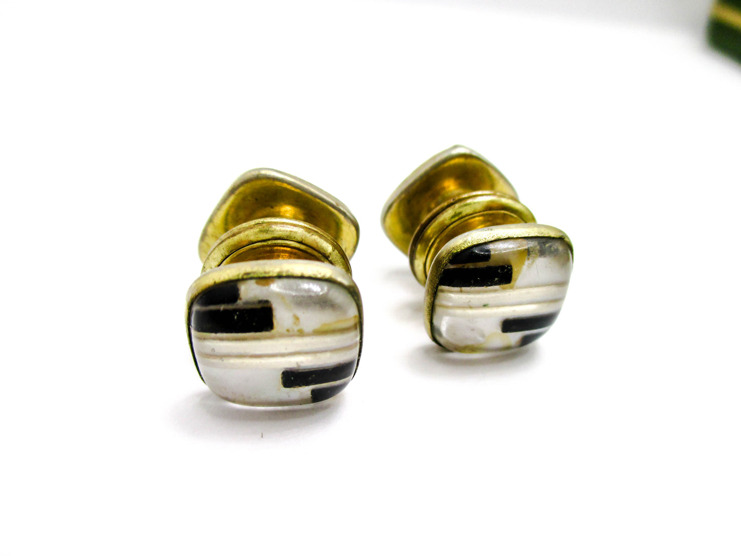 Gorgeous Mosaic 1920s Snap Cufflinks - B&W - Kum-A-Part