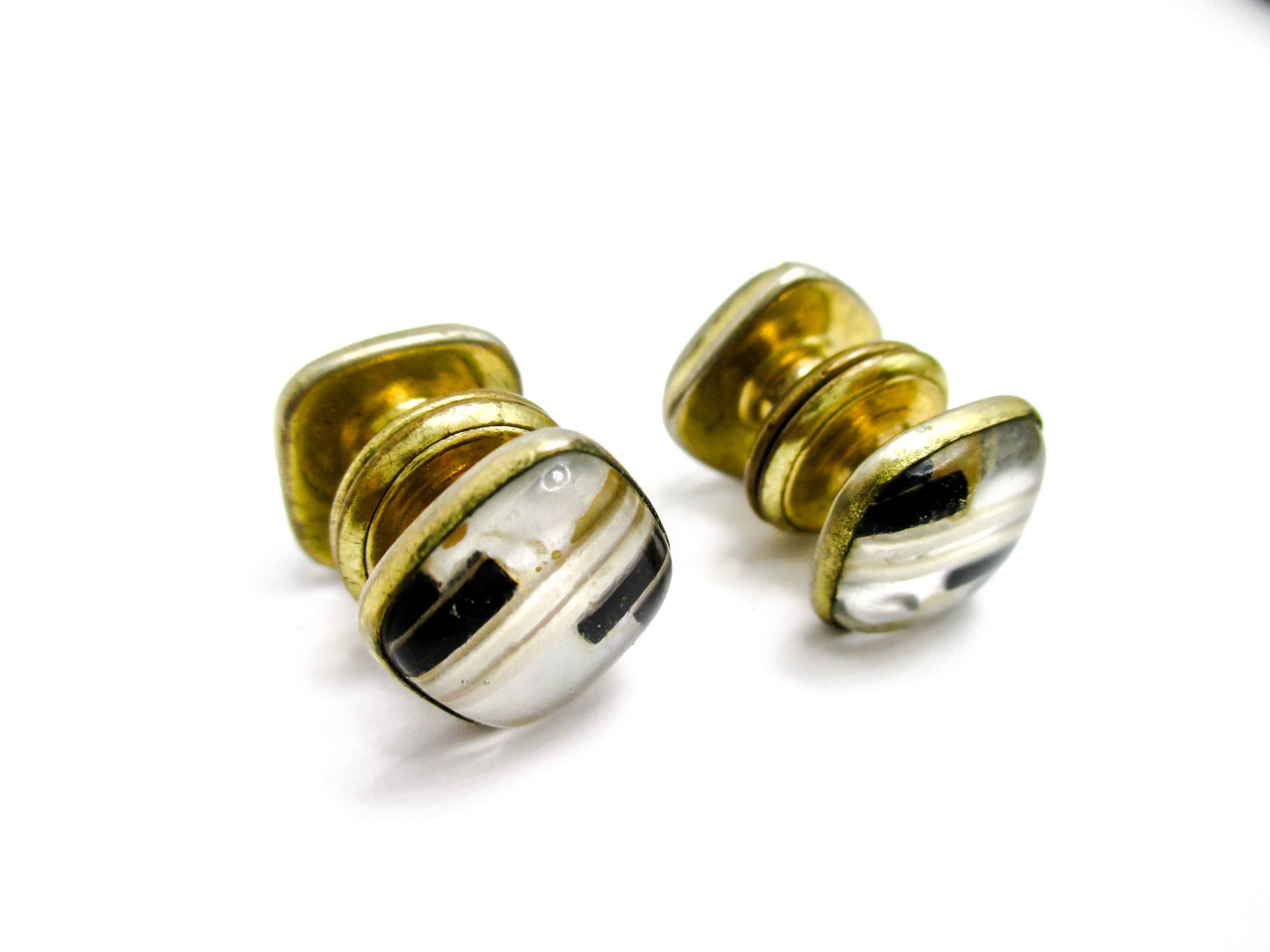 Gorgeous Mosaic 1920s Snap Cufflinks - B&W - Kum-A-Part