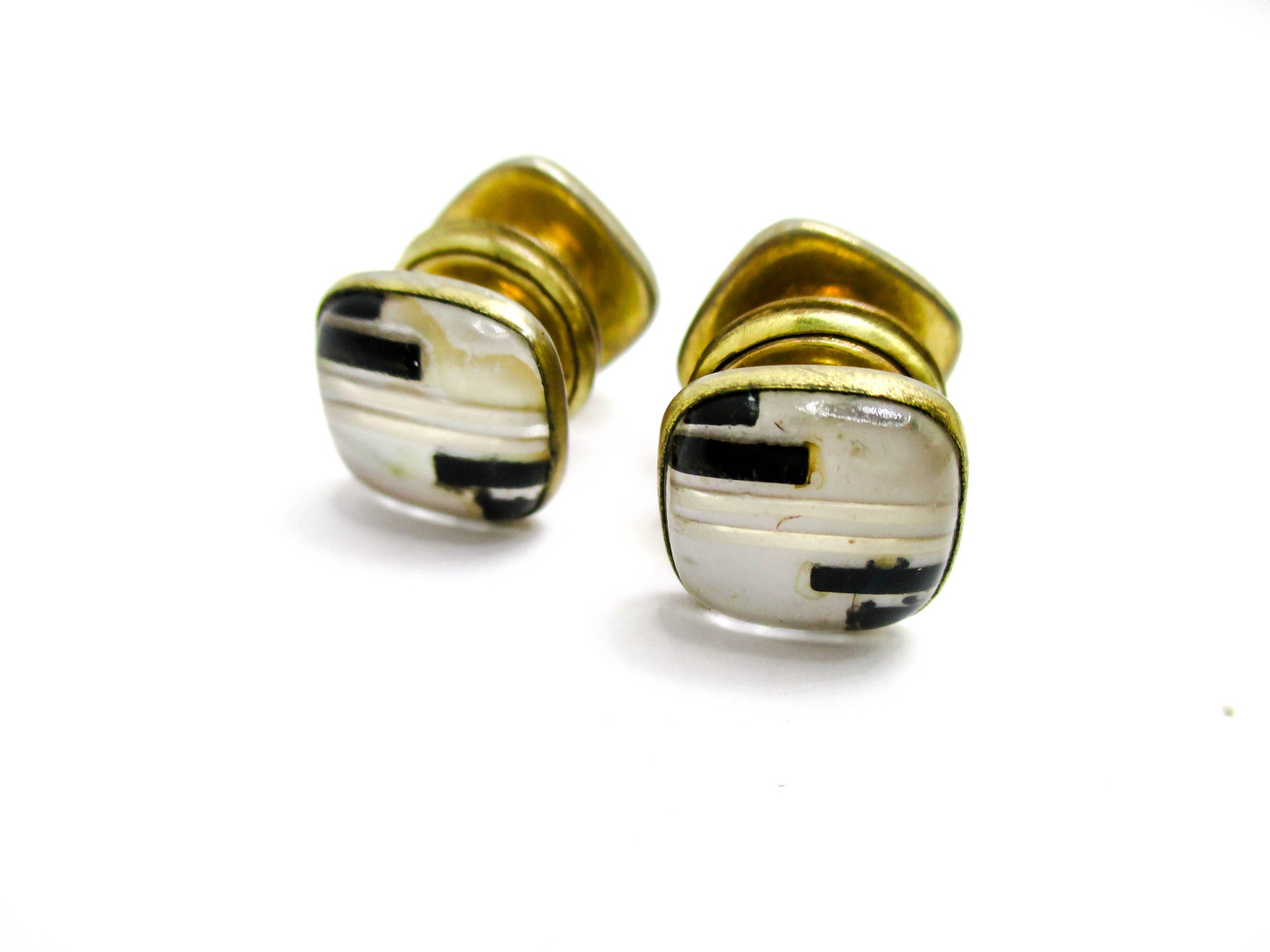 Gorgeous Mosaic 1920s Snap Cufflinks - B&W - Kum-A-Part