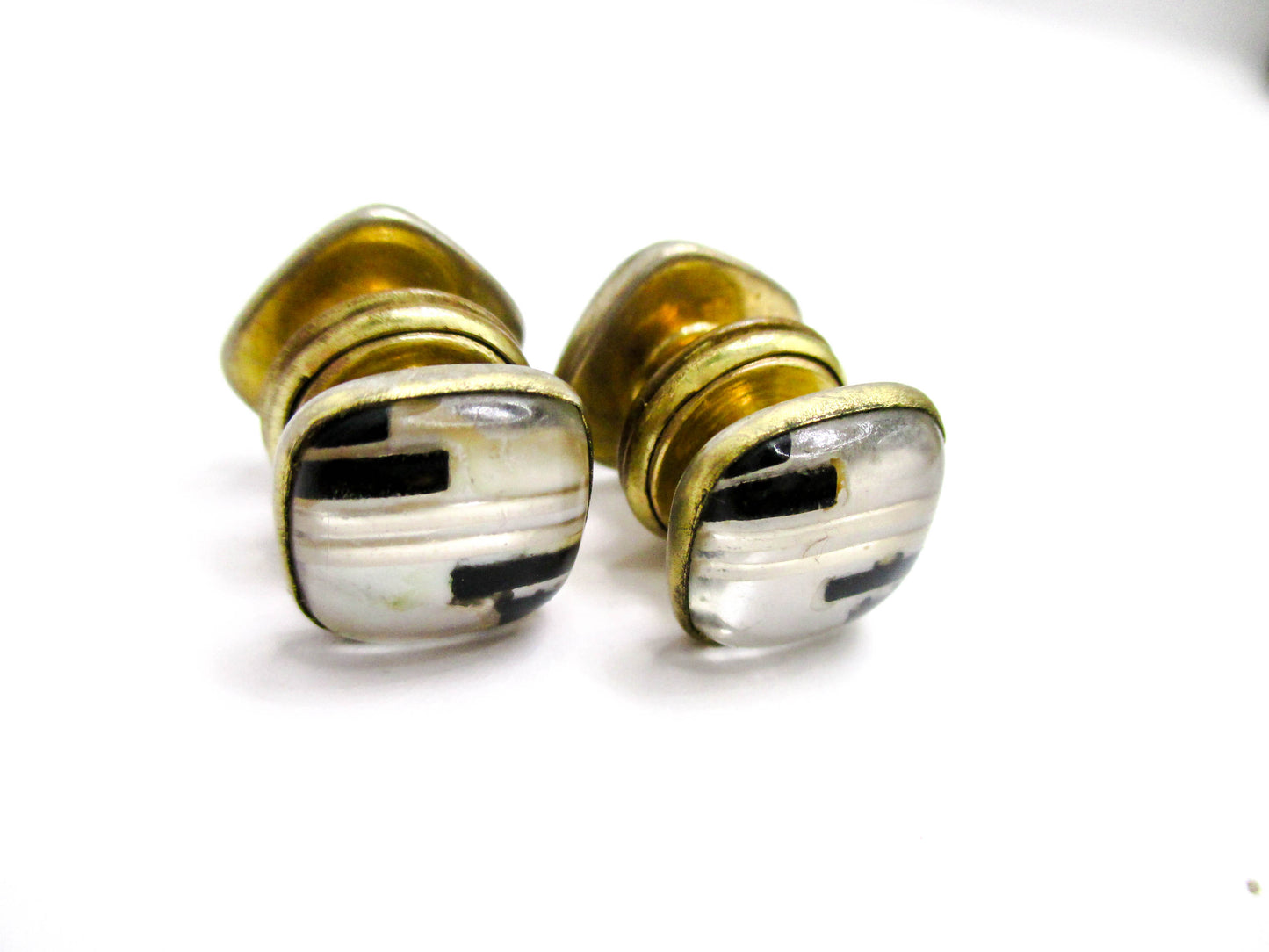 Gorgeous Mosaic 1920s Snap Cufflinks - B&W - Kum-A-Part