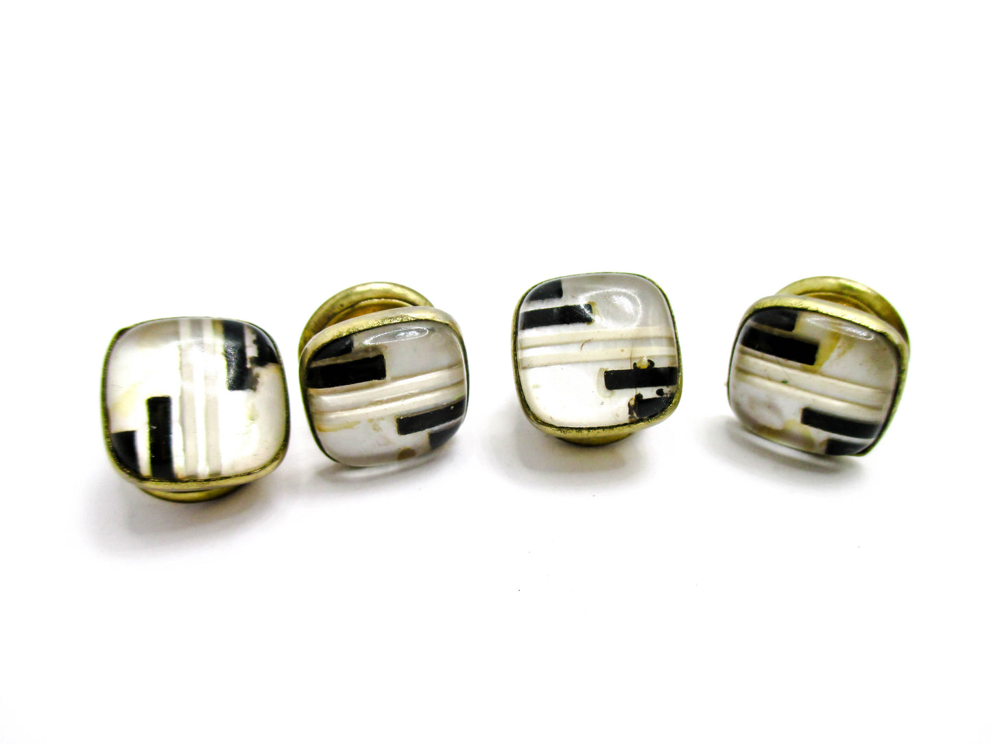 Gorgeous Mosaic 1920s Snap Cufflinks - B&W - Kum-A-Part