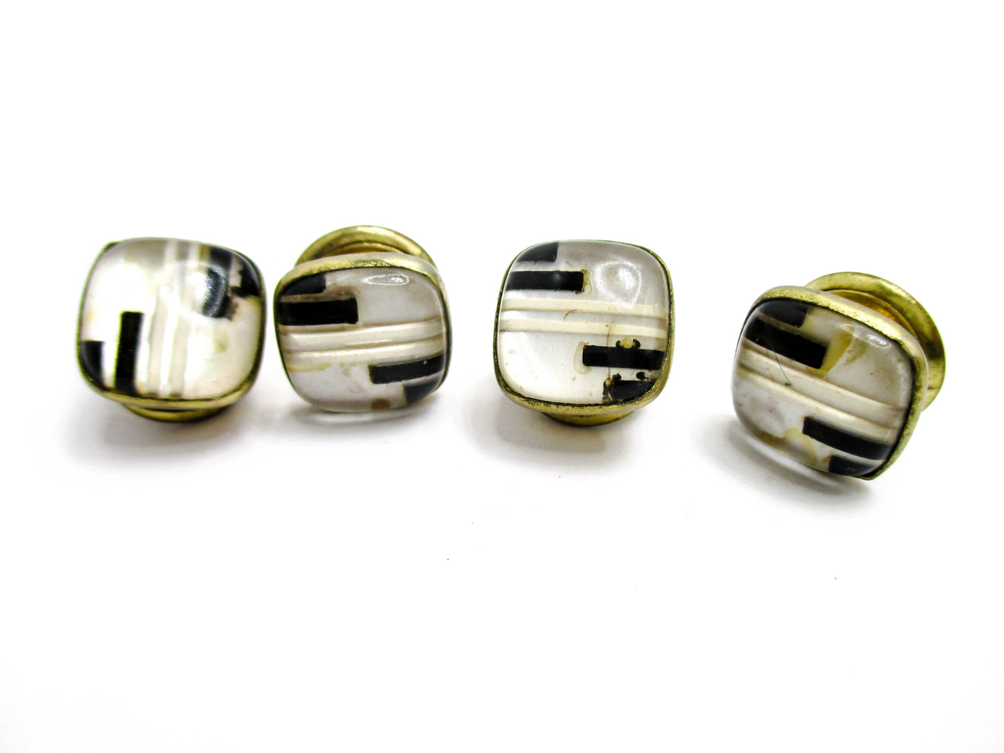 Gorgeous Mosaic 1920s Snap Cufflinks - B&W - Kum-A-Part