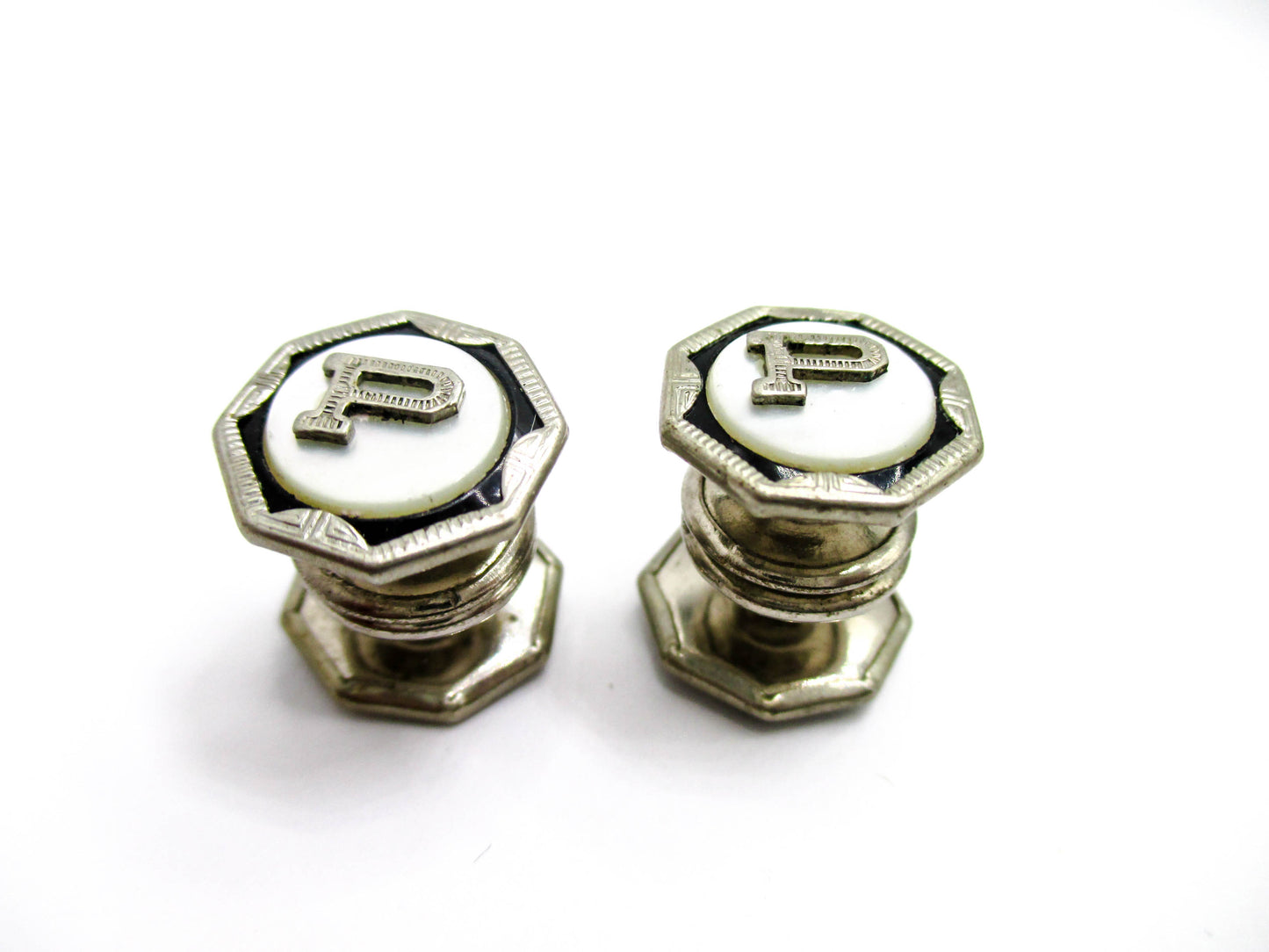 1920s Snap Cufflinks - Letter "P" Centers