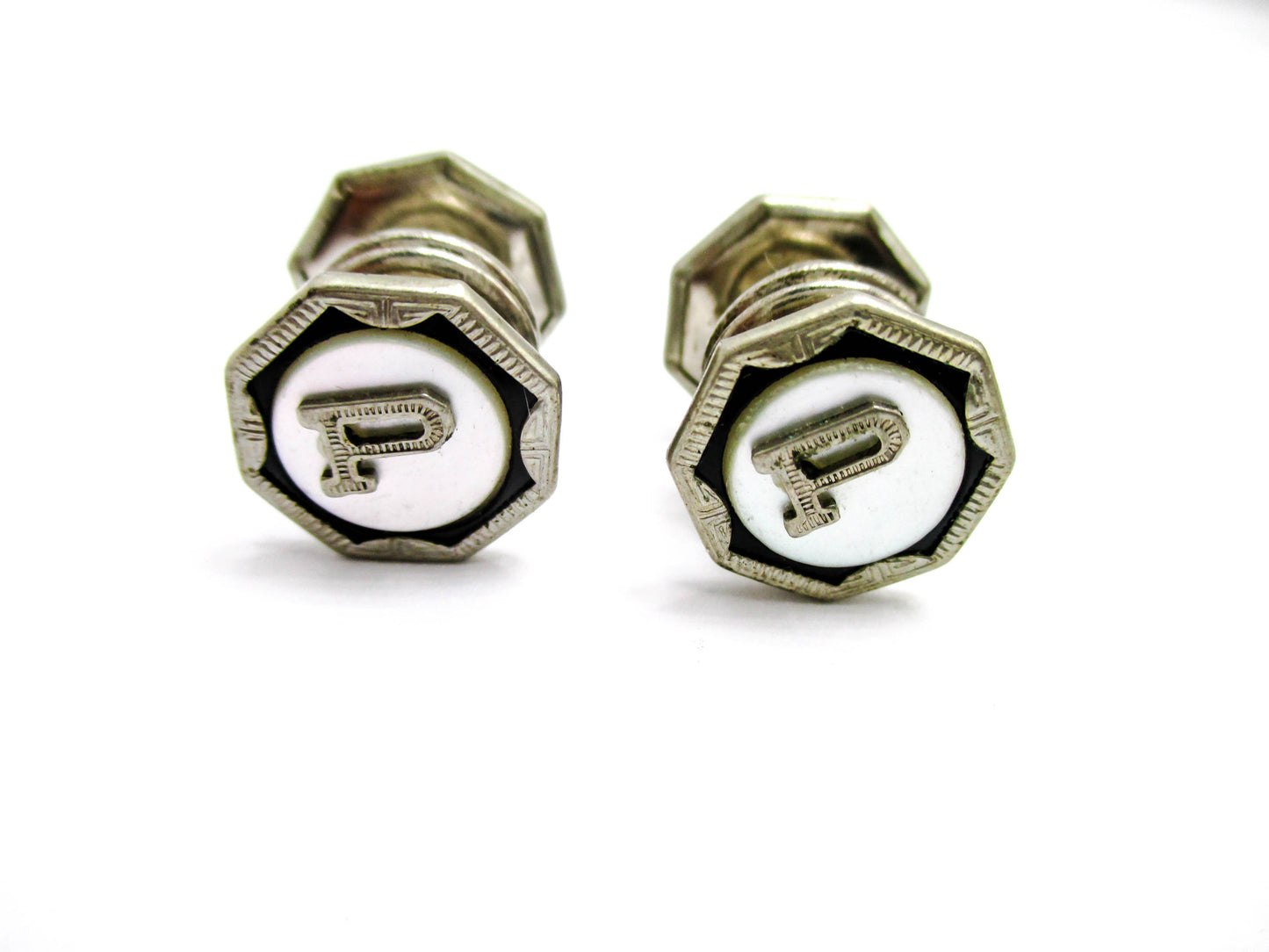 1920s Snap Cufflinks - Letter "P" Centers