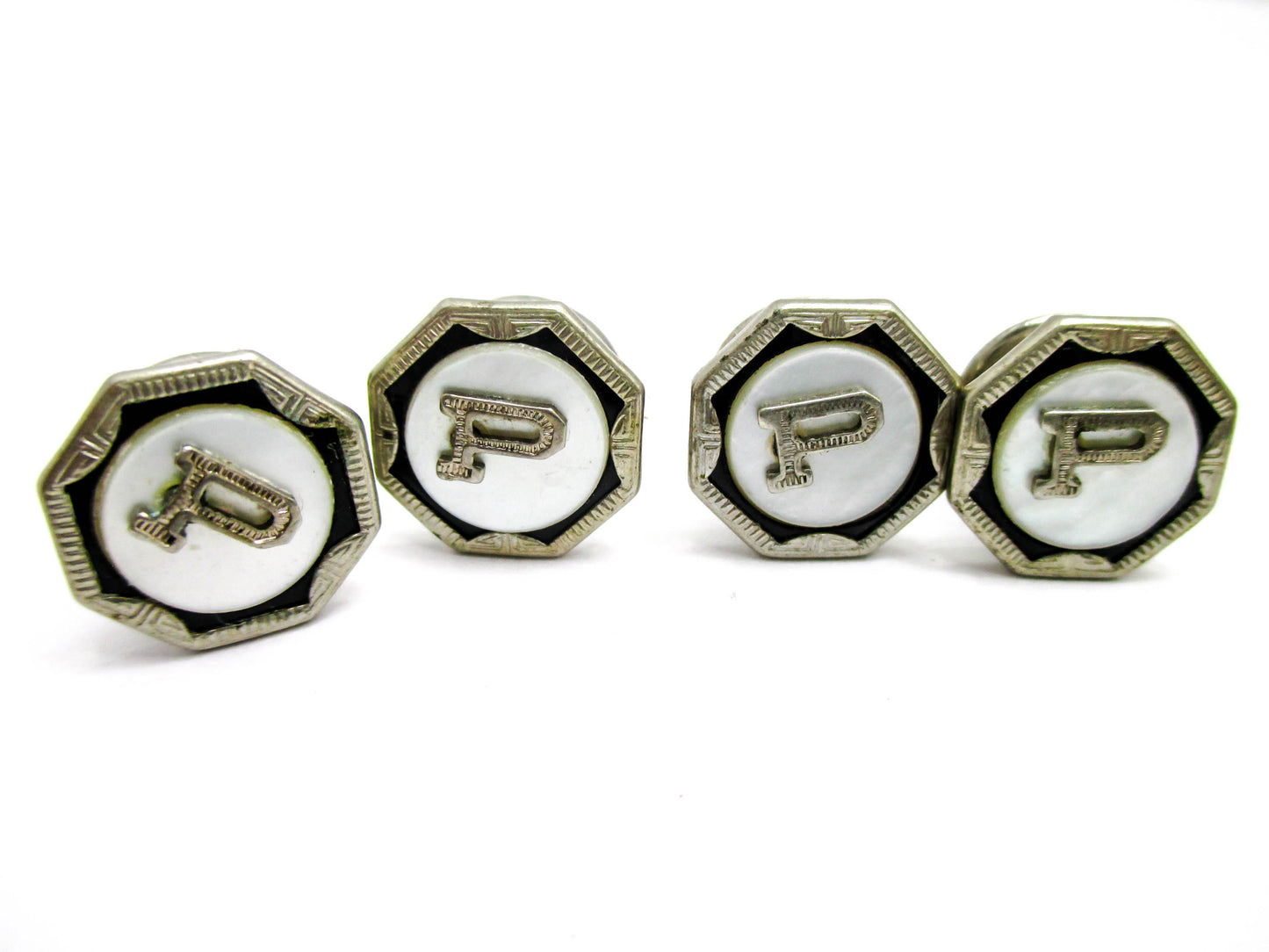 1920s Snap Cufflinks - Letter "P" Centers