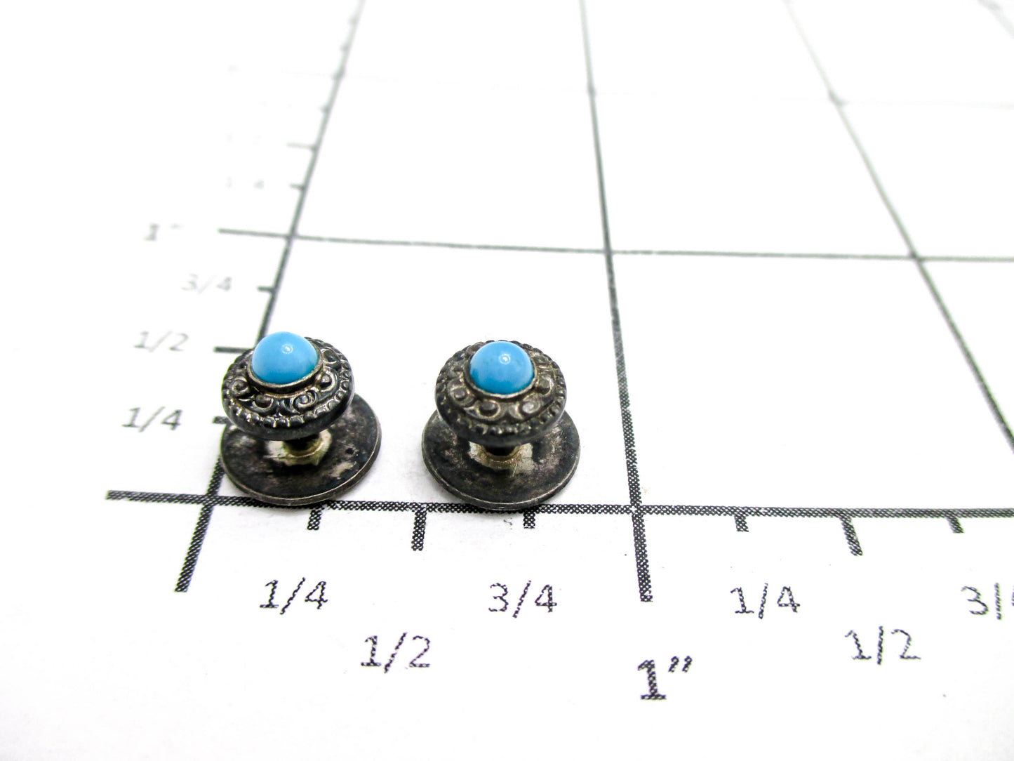 Antique Sterling and Turquoise Stud Set of 2