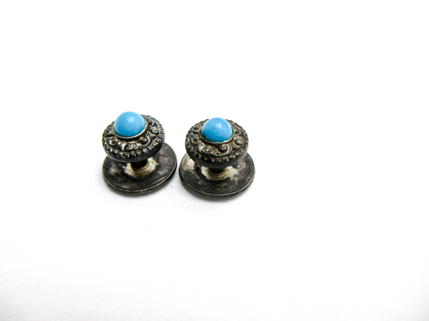 Antique Sterling and Turquoise Stud Set of 2