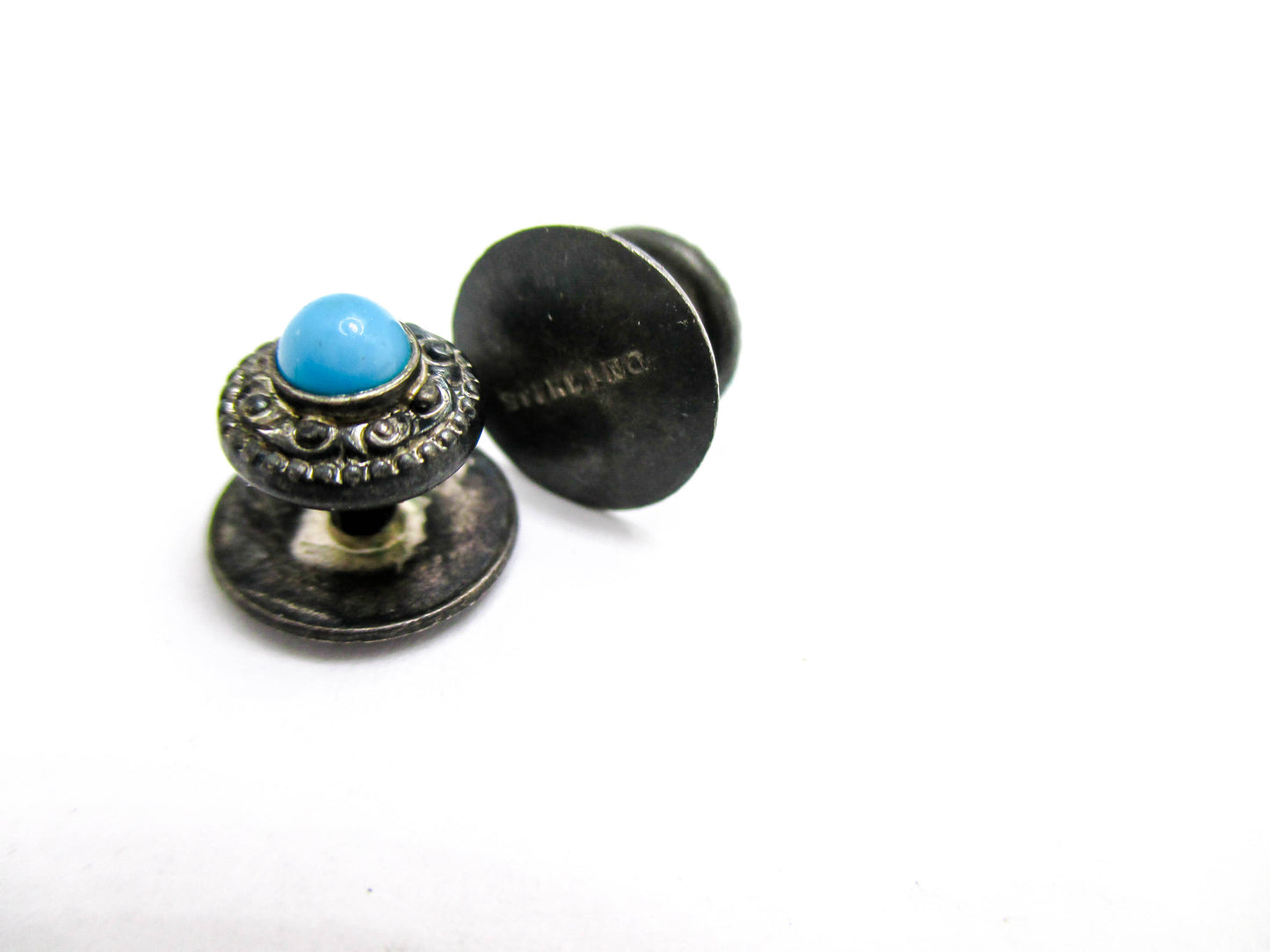 Antique Sterling and Turquoise Stud Set of 2