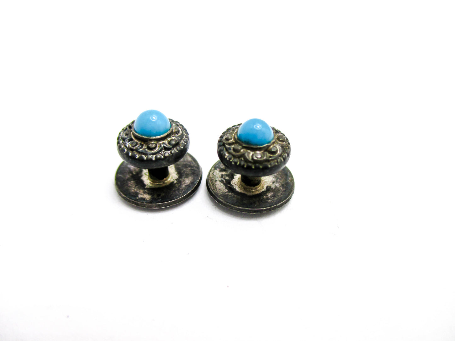 Antique Sterling and Turquoise Stud Set of 2