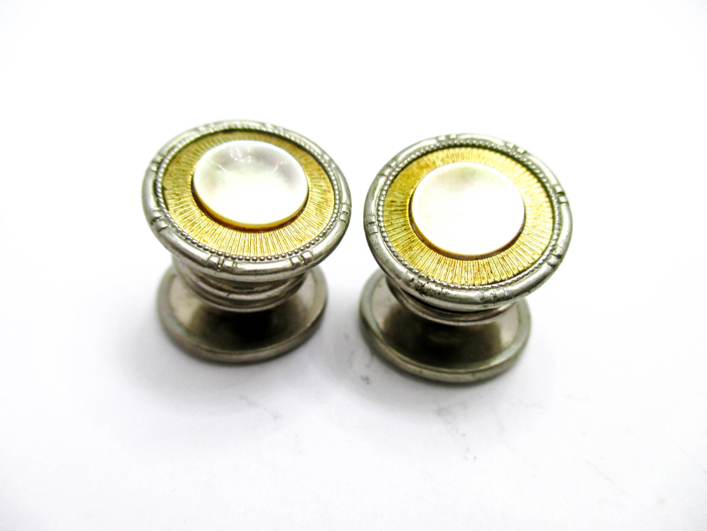 1920s Gold and Silver Tone Snap Cufflinks - Abalone Centers