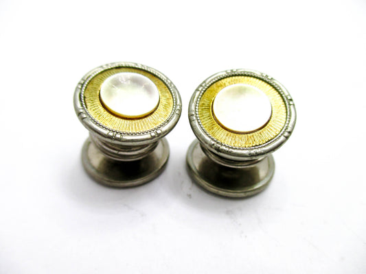 1920s Gold and Silver Tone Snap Cufflinks - Abalone Centers