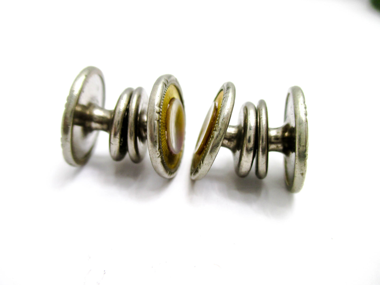 1920s Gold and Silver Tone Snap Cufflinks - Abalone Centers