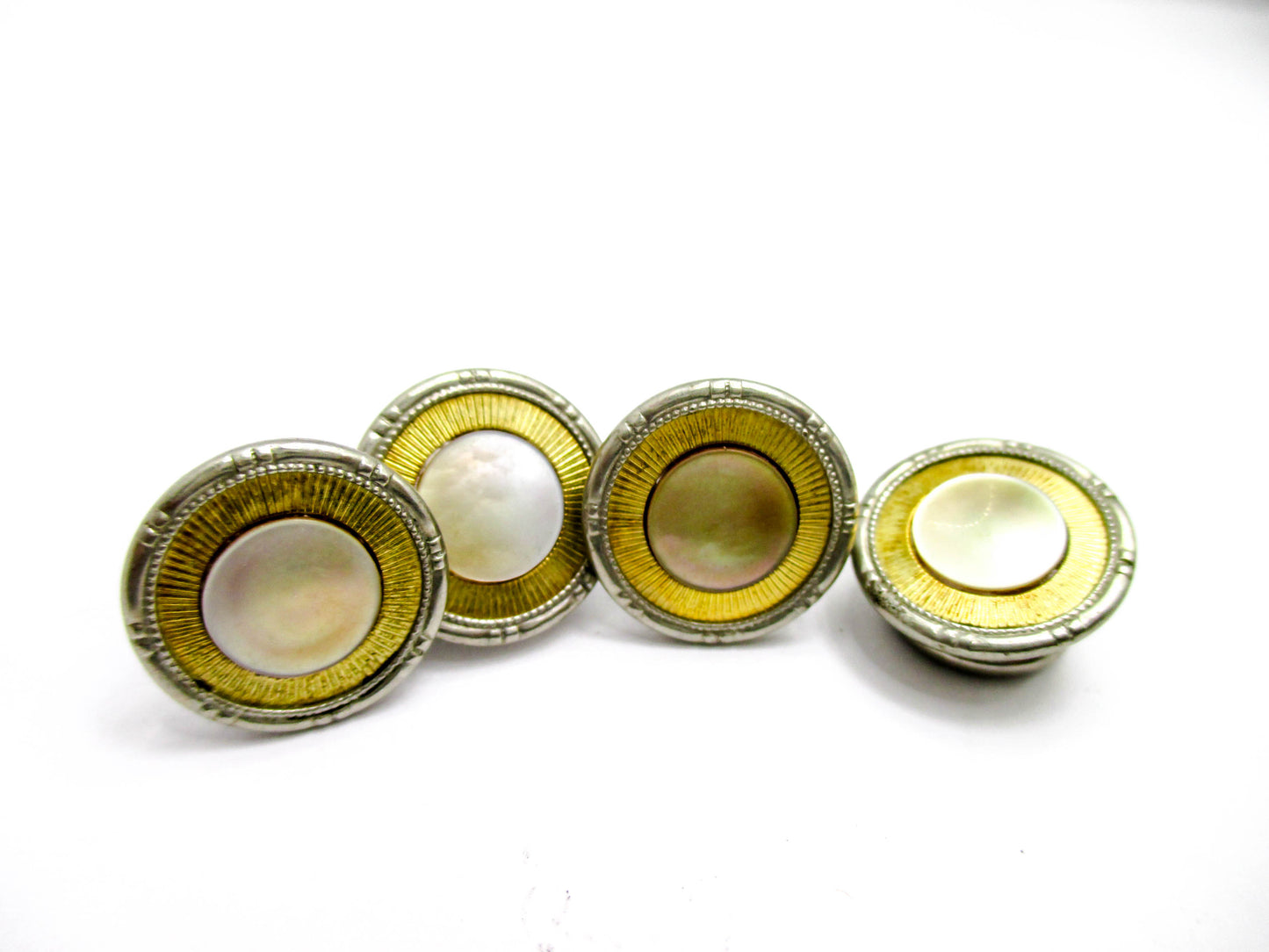 1920s Gold and Silver Tone Snap Cufflinks - Abalone Centers